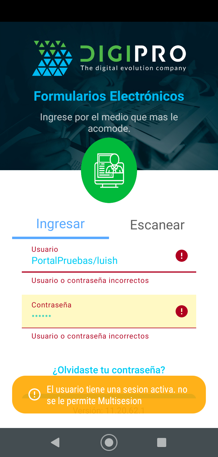 Usuario o contrase帽a incorrecto