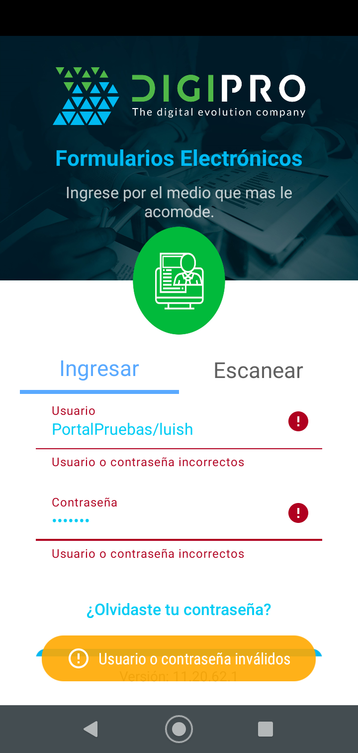 Usuario o contrase帽a incorrecto