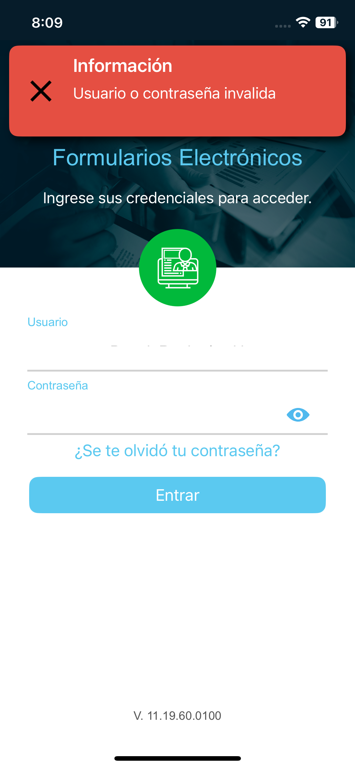 Usuario o contrase帽a incorrecto